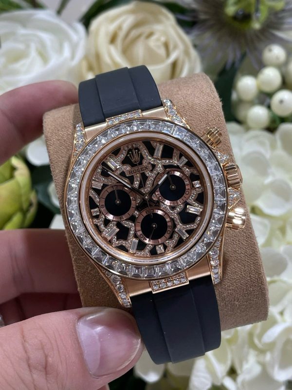 Đồng Hồ Rolex Chế Tác Daytona 116588TBR Giraffeb Chestnut Bọc Vàng Hồng 18K Đính Moissanite 40mm (1)