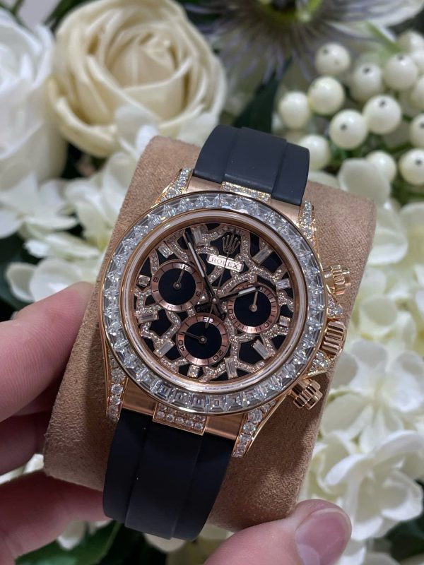 Đồng Hồ Rolex Chế Tác Daytona 116588TBR Giraffeb Chestnut Bọc Vàng Hồng 18K Đính Moissanite 40mm (1)
