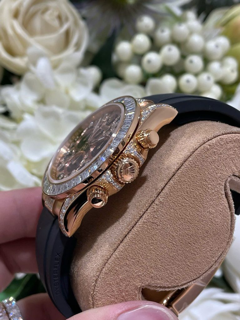 Đồng Hồ Rolex Chế Tác Daytona 116588TBR Giraffeb Chestnut Bọc Vàng Hồng 18K Đính Moissanite 40mm (1)