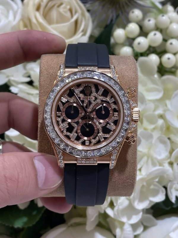 Đồng Hồ Rolex Chế Tác Daytona 116588TBR Giraffeb Chestnut Bọc Vàng Hồng 18K Đính Moissanite 40mm (1)