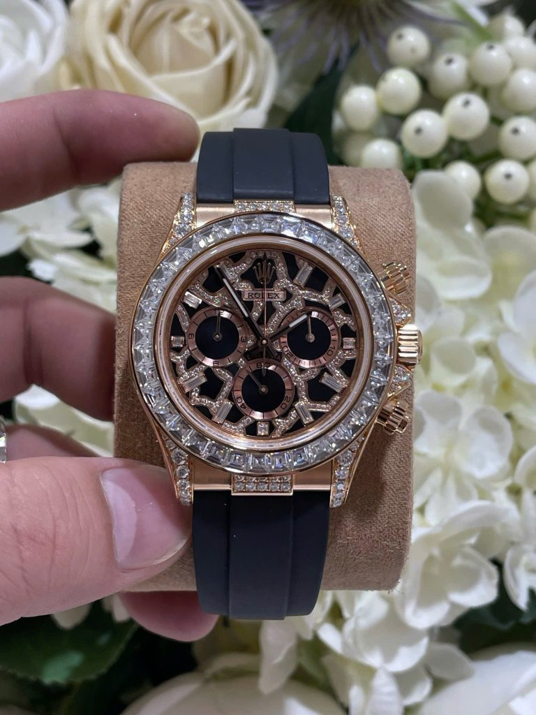 Đồng Hồ Rolex Chế Tác Daytona 116588TBR Giraffeb Chestnut Bọc Vàng Hồng 18K Đính Moissanite 40mm (1)