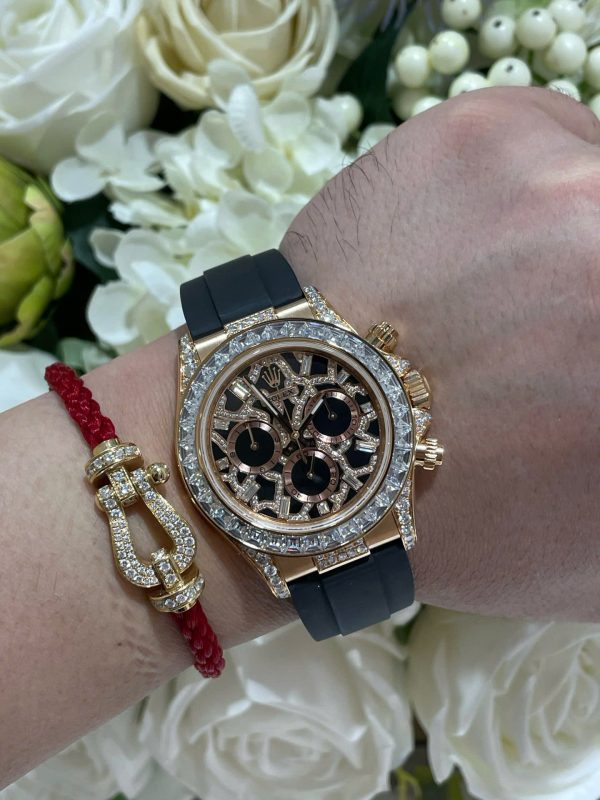 Đồng Hồ Rolex Chế Tác Daytona 116588TBR Giraffeb Chestnut Bọc Vàng Hồng 18K Đính Moissanite 40mm (1)