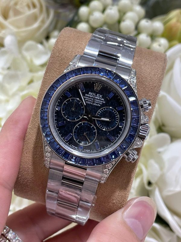 Đồng Hồ Rolex Chế Tác Daytona 126599TSA Bọc Vàng Trắng 18K Đá Sapphire Xanh Nhân Tạo 40mm (1)