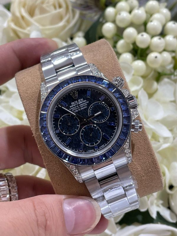Đồng Hồ Rolex Chế Tác Daytona 126599TSA Bọc Vàng Trắng 18K Đá Sapphire Xanh Nhân Tạo 40mm (1)