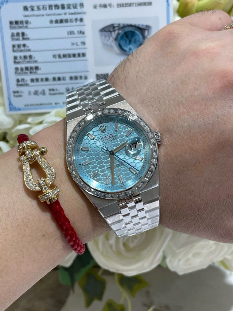 Đồng Hồ Rolex Chế Tác Land-Dweller 127286TBR Bọc Vàng Trắng 18K Kim Cương Moissanite 40mm (1)