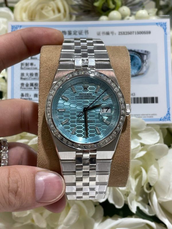 Đồng Hồ Rolex Chế Tác Land-Dweller 127286TBR Bọc Vàng Trắng 18K Kim Cương Moissanite 40mm (1)