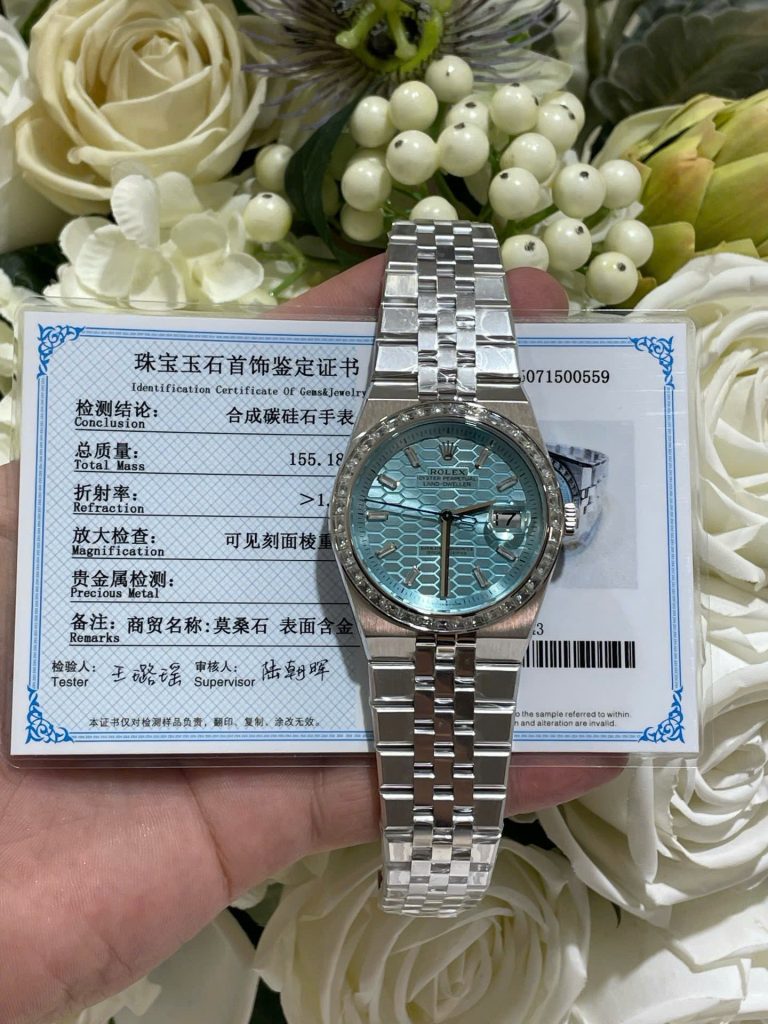 Đồng Hồ Rolex Chế Tác Land-Dweller 127286TBR Bọc Vàng Trắng 18K Kim Cương Moissanite 40mm (1)