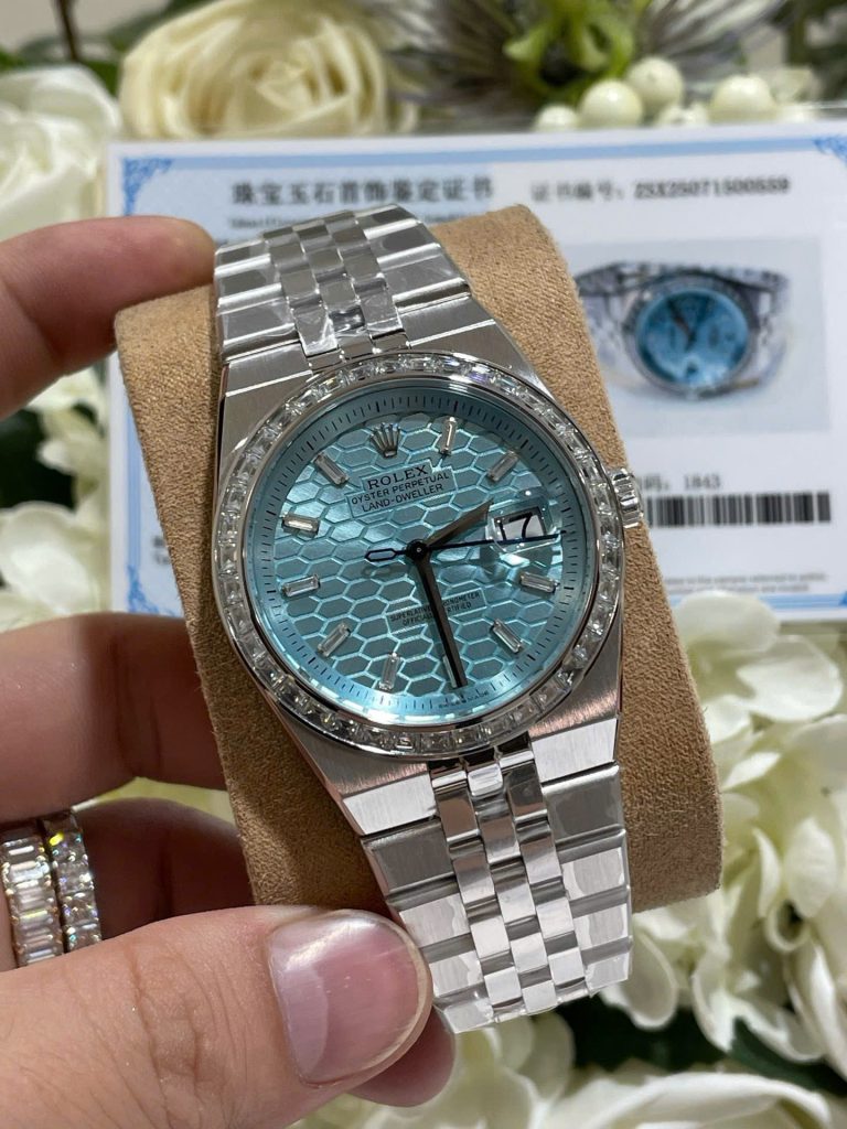 Đồng Hồ Rolex Chế Tác Land-Dweller 127286TBR Bọc Vàng Trắng 18K Kim Cương Moissanite 40mm (1)