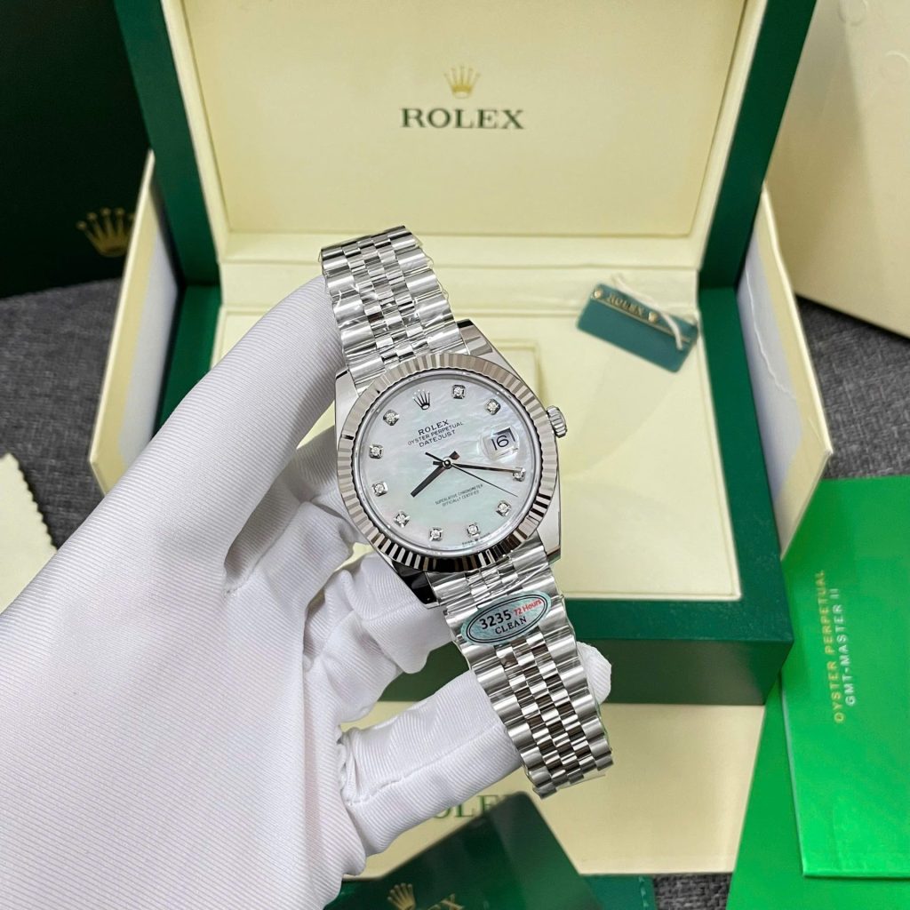 Đồng Hồ Rolex DateJust 126334 Mặt Xà Cừ Đính Đá Replica 11 Nhà Máy Clean 41mm (2)