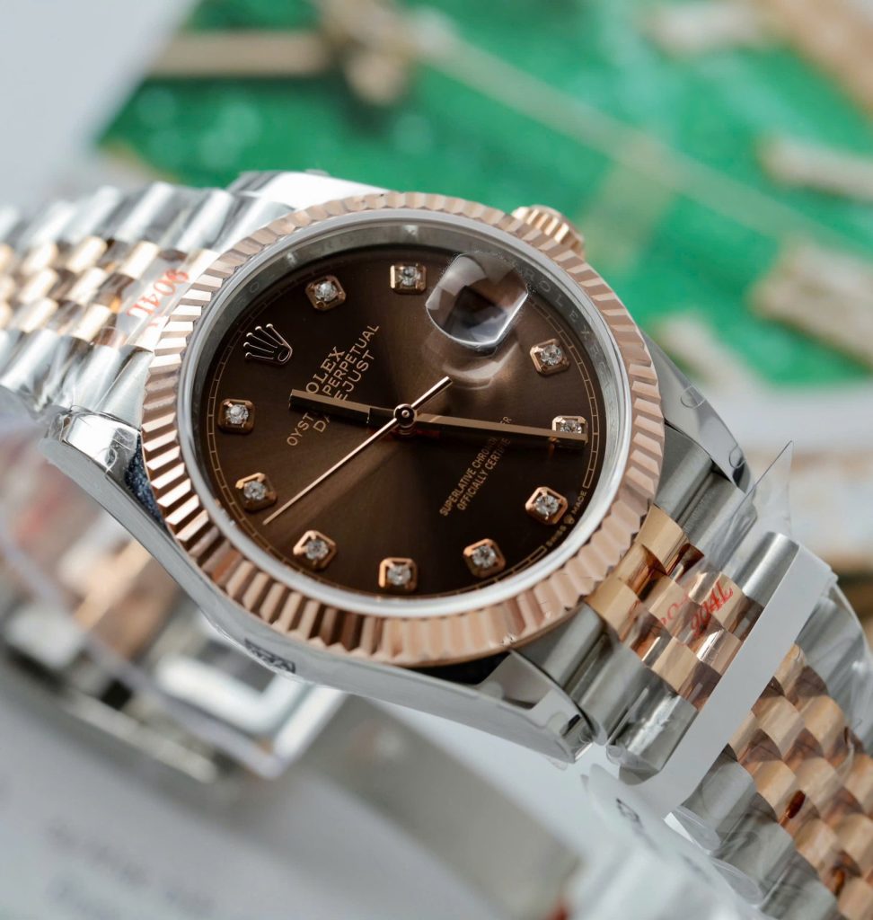 Đồng Hồ Rolex DateJust Mặt Chocolate Chế Tác Bọc Vàng Hồng Xưởng GM 36mm (2)