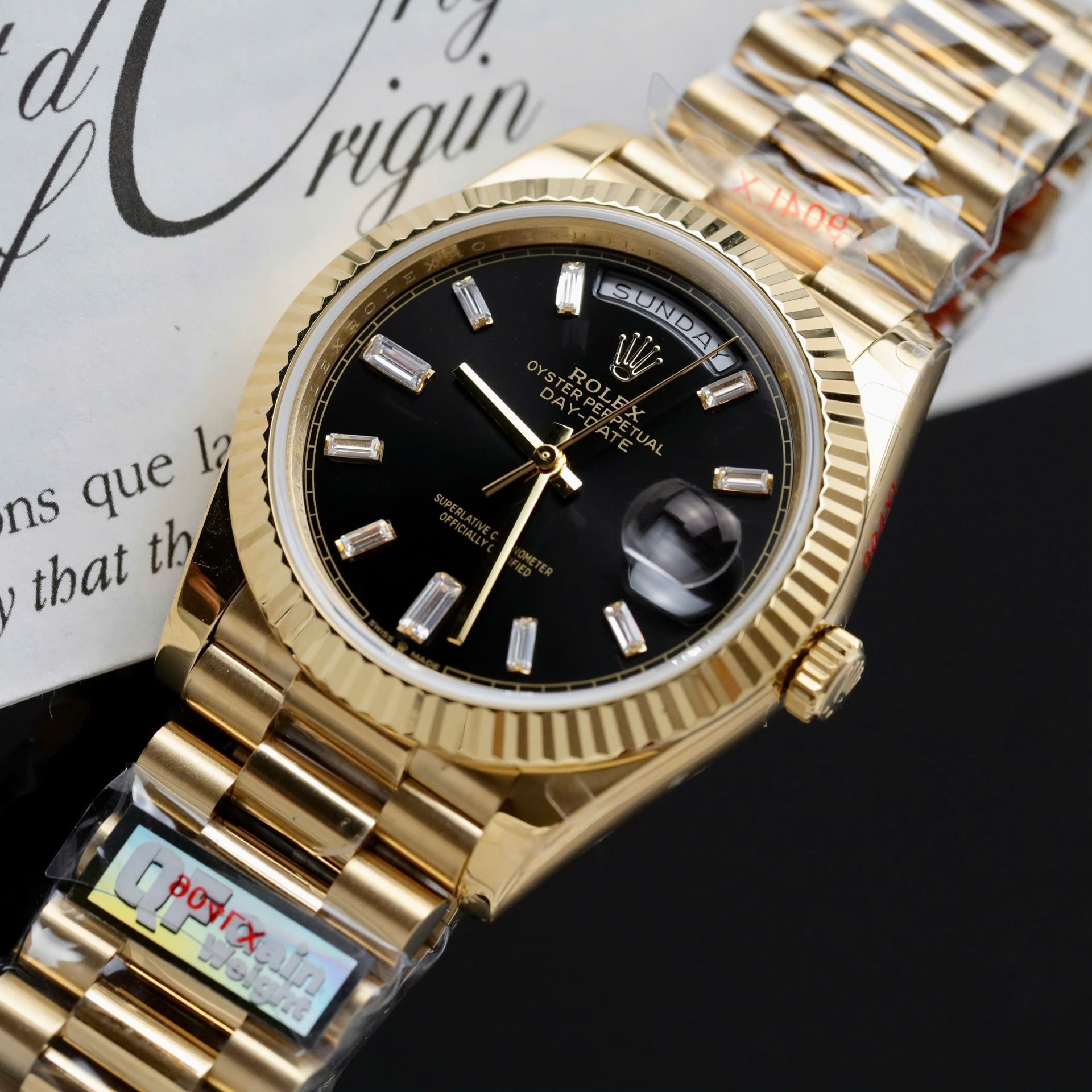 Đồng Hồ Rolex Day-Date Mặt Đen Rep 11 Trọng Lượng 184 Grams Nhà Máy QF 40mm (2)