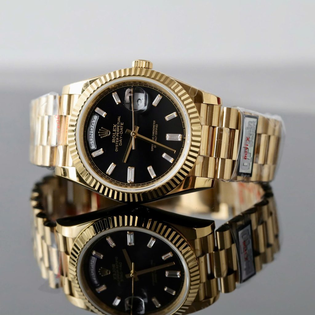 Đồng Hồ Rolex Day-Date Mặt Đen Rep 11 Trọng Lượng 184 Grams Nhà Máy QF 40mm (2)