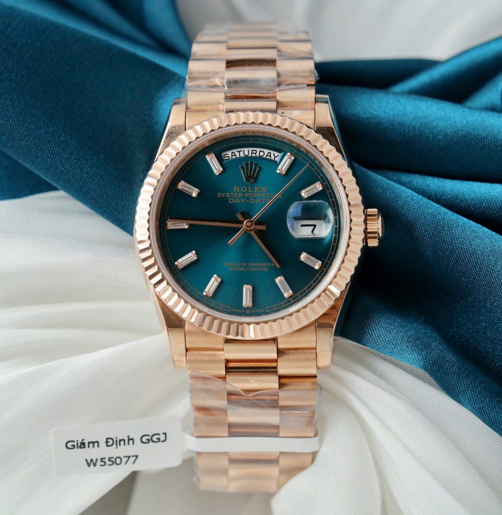 Đồng Hồ Rolex Day-Date Mặt Xanh Lục Lam Chế Tác Bọc Vàng Hồng Xưởng GM 36mm (2)