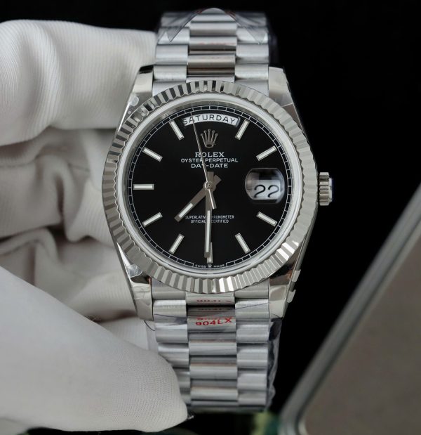 Đồng Hồ Rolex Day-Date Replica 11 Mặt Đen Cọc Số Dạ Quang Xưởng GM 40mm (12)