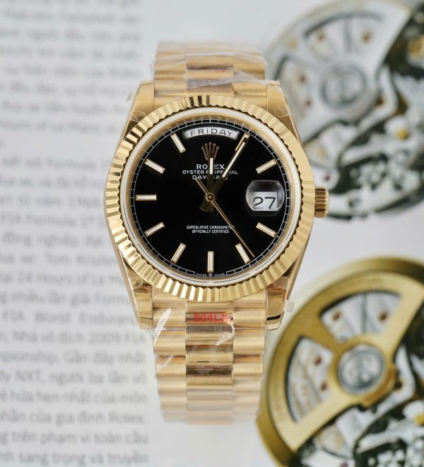 Đồng Hồ Rolex Day-Date Replica 11 Mặt Đen Cọc Số Dạ Quang Xưởng GM 40mm (2)