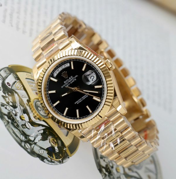 Đồng Hồ Rolex Day-Date Replica 11 Mặt Đen Cọc Số Dạ Quang Xưởng GM 40mm (2)