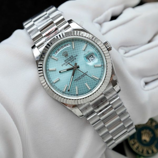 Đồng Hồ Rolex Day-Date Replica 11 Mặt Xanh Băng Hoạ Tiết Chéo Xưởng GM 40mm (2)