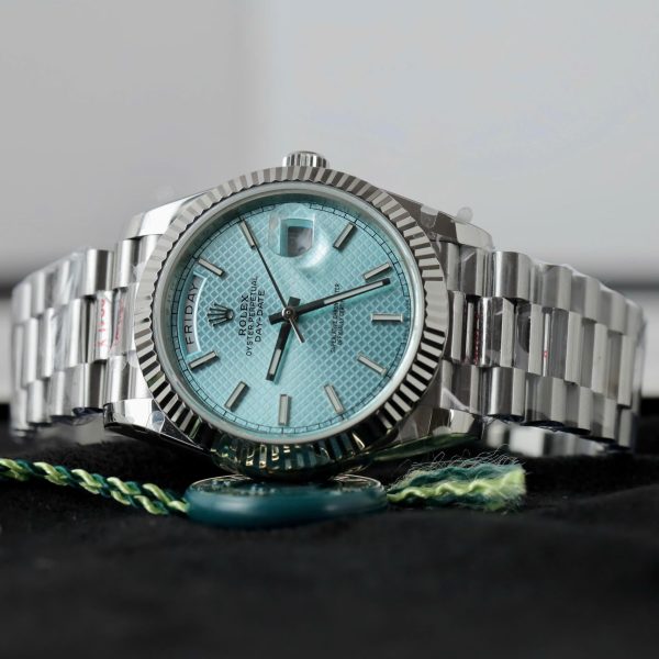 Đồng Hồ Rolex Day-Date Replica 11 Mặt Xanh Băng Hoạ Tiết Chéo Xưởng GM 40mm (2)