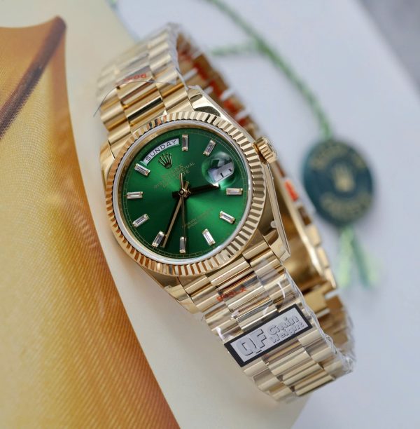 Đồng Hồ Rolex Day-Date Replica 11 Mặt Xanh Lá Cây Mạ Vàng Xưởng QF 36mm (2)