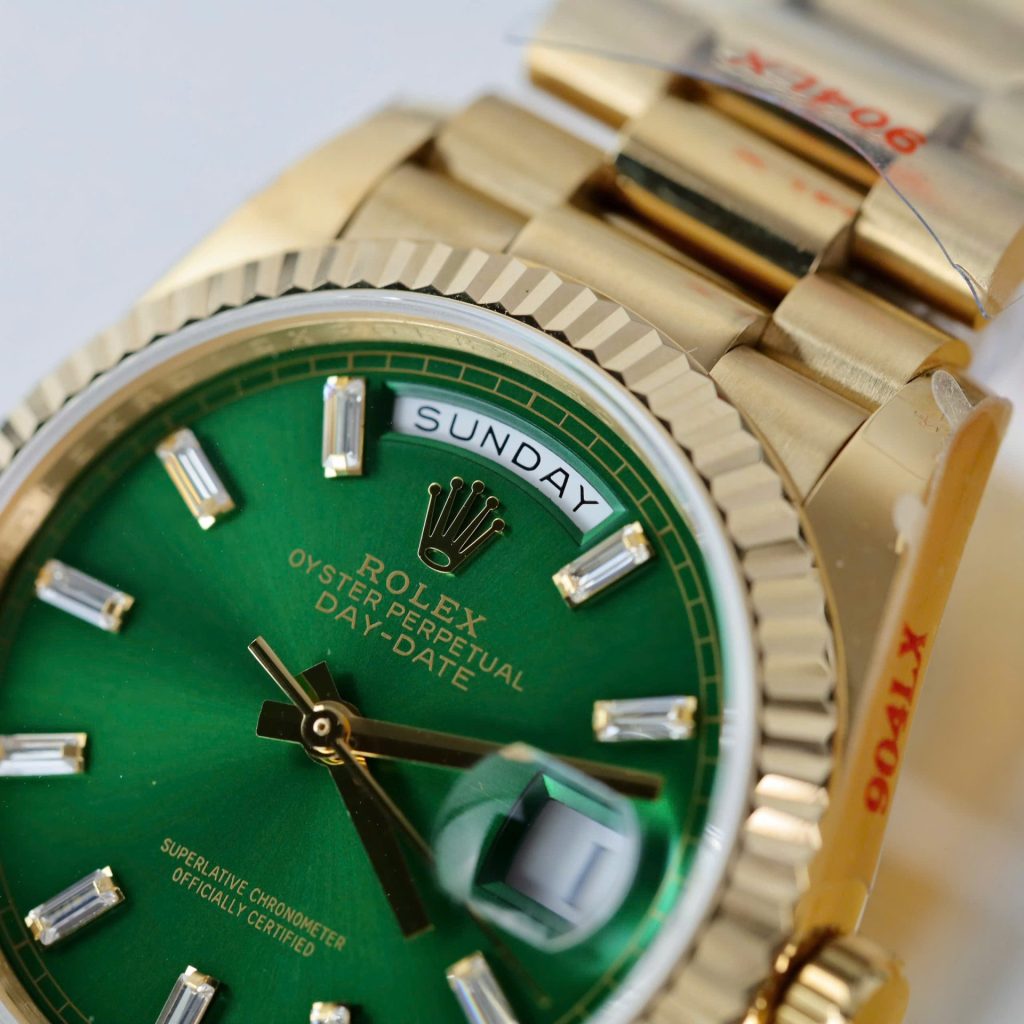Đồng Hồ Rolex Day-Date Replica 11 Mặt Xanh Lá Cây Mạ Vàng Xưởng QF 36mm (2)