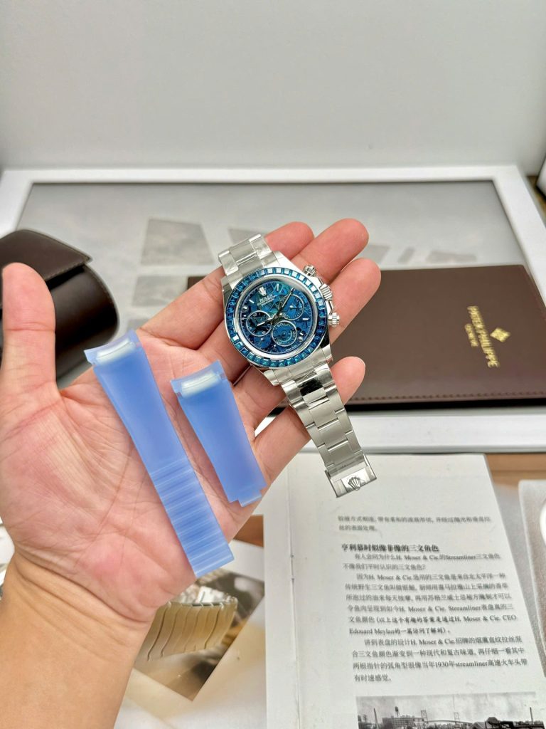 Đồng Hồ Rolex Daytona Arolla Challenge Blue Replica 11 Đính Đá Màu Xanh Blue 40mm (2)