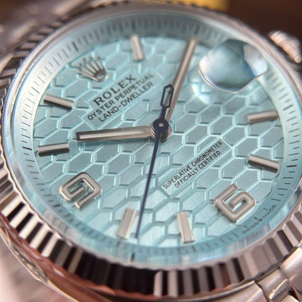 Đồng Hồ Rolex Land-Dweller 127236 Replica 11 Mặt Xanh Băng Họa Tiết Tổ Ong 36mm (2)