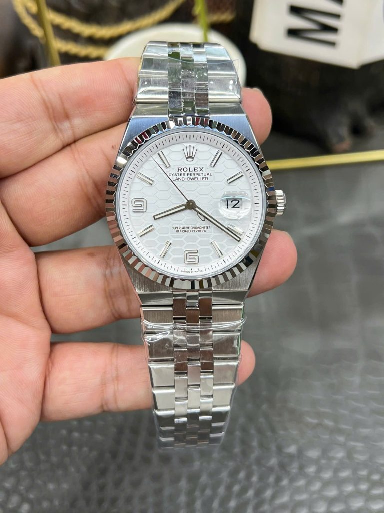 Đồng Hồ Rolex Land-Dweller 127334 Replica 11 Mặt Trắng Họa Tiết Tổ Ong 40mm (2)