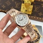 Đồng Hồ Rolex Land-Dweller 127335 Rep 11 Mạ Vàng Hồng Mặt Trắng Họa Tiết Tổ Ong (11)