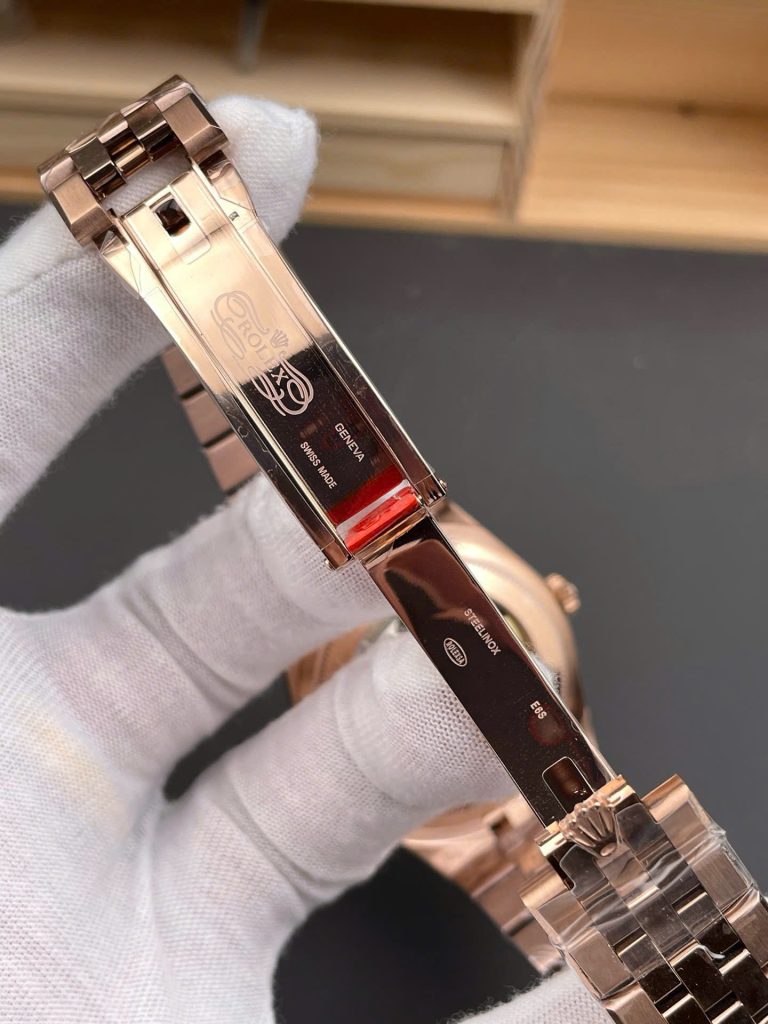 Đồng Hồ Rolex Land-Dweller 127335 Rep 11 Mạ Vàng Hồng Mặt Trắng Họa Tiết Tổ Ong 40mm (2)