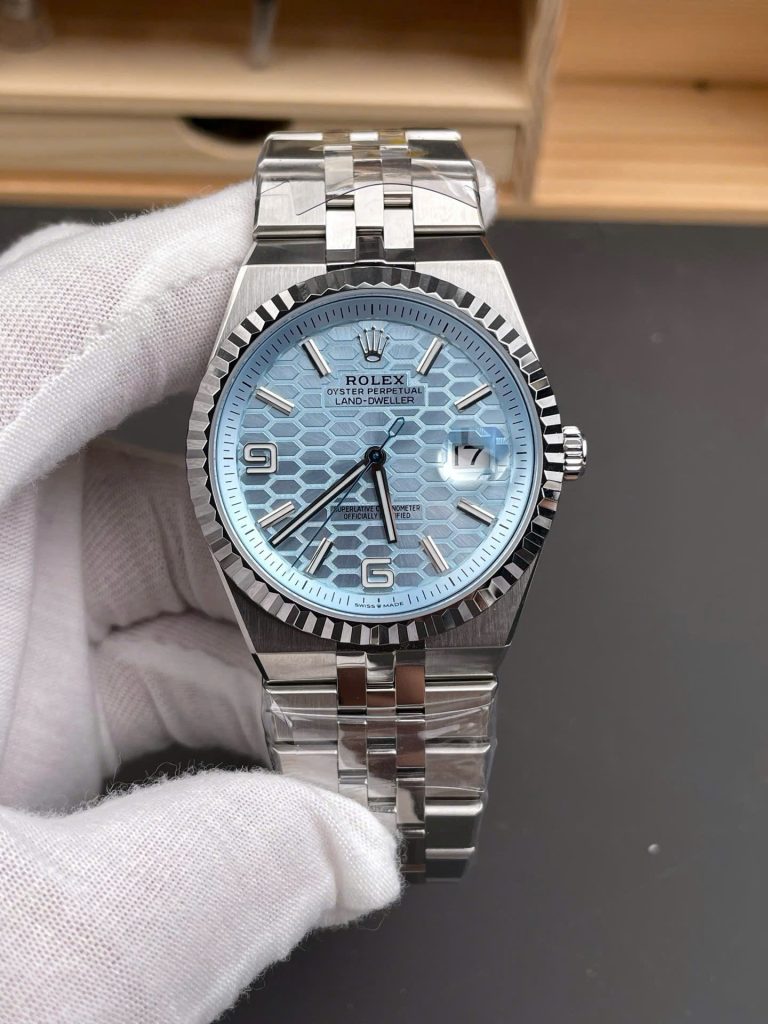 Đồng Hồ Rolex Land-Dweller 127336 Chế Tác Mặt Xanh Băng Họa Tiết Tổ Ong 40mm (2)