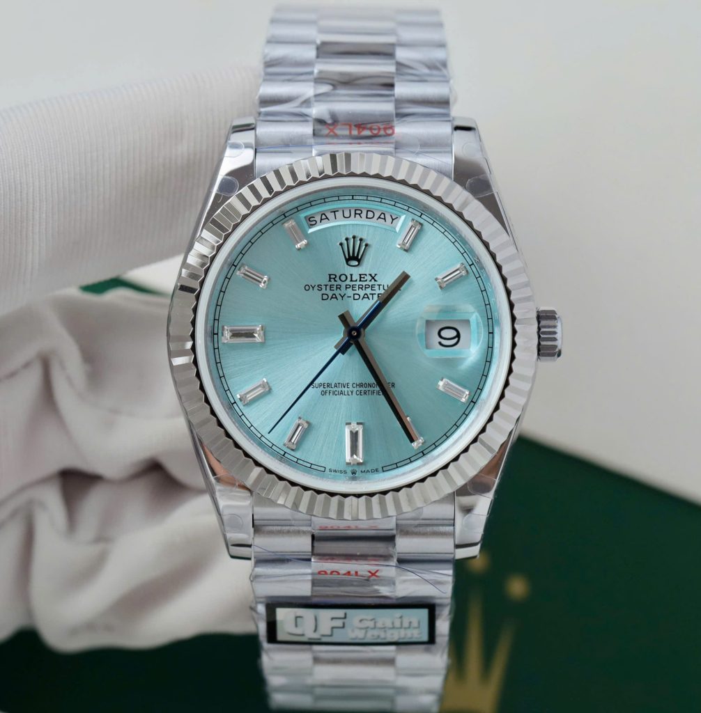 Đồng Hồ Rolex Replica 11 Day-Date Mặt Xanh Băng Trọng Lượng 186 Grams Xưởng QF 40mm (2)