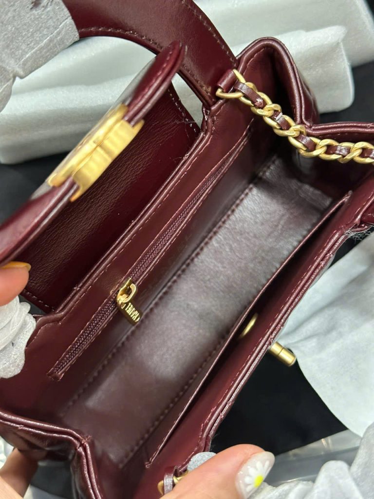 Túi Xách Chanel 23K Kelly Siêu Cấp Nữ Màu Đỏ Khóa Vàng 19x13x7cm (2)