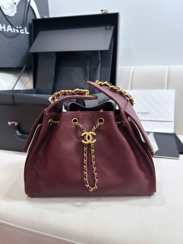 Túi Xách Chanel Jennie Like Auth Màu Đỏ Mận Dáng Hobo 26cm (2)