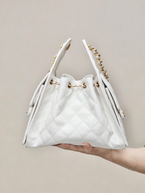 Túi Xách Chanel Jennie Like Auth Màu Trắng Dáng Hobo 26cm (2)