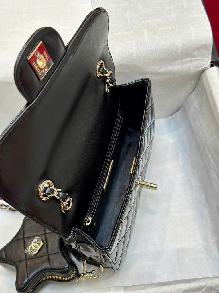 Túi Xách Chanel Nữ Siêu Cấp Màu Đen Chất Da Bóng 24x19cm (2)