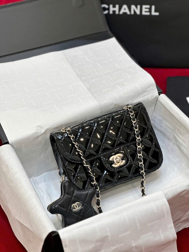 Túi Xách Chanel Nữ Siêu Cấp Màu Đen Chất Da Bóng 24x19cm (2)