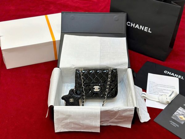 Túi Xách Chanel Nữ Siêu Cấp Màu Đen Chất Da Bóng 24x19cm (2)