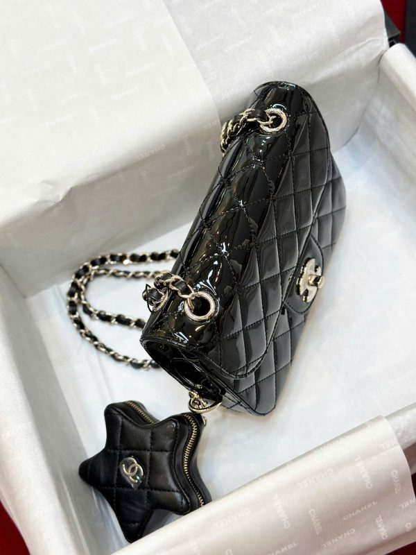 Túi Xách Chanel Nữ Siêu Cấp Màu Đen Chất Da Bóng 24x19cm (2)