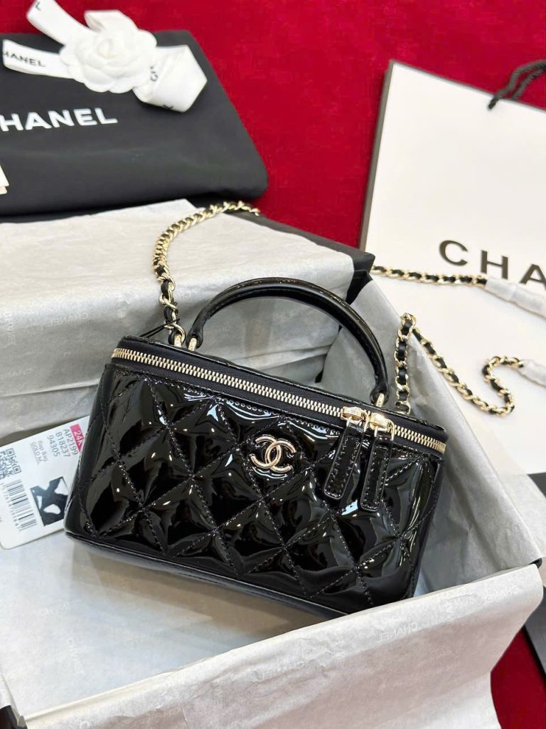 Túi Xách Chanel Vanity Like Auth Nữ Da Bóng Màu Đen 18cm (2)