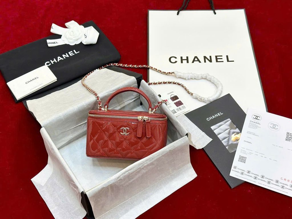 Túi Xách Chanel Vanity Siêu Cấp Nữ Da Bóng Màu Đỏ 18cm (2)