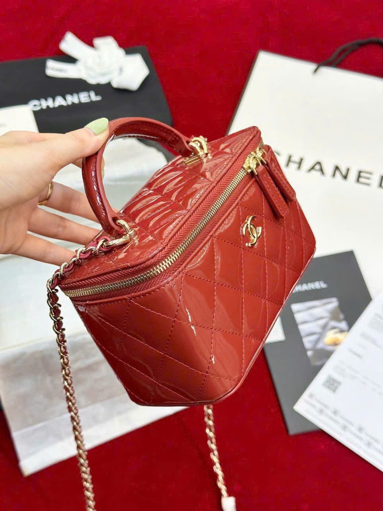 Túi Xách Chanel Vanity Siêu Cấp Nữ Da Bóng Màu Đỏ 18cm (2)