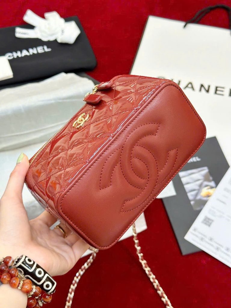 Túi Xách Chanel Vanity Siêu Cấp Nữ Da Bóng Màu Đỏ 18cm (2)