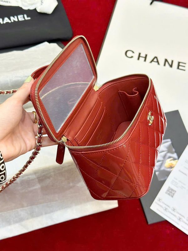 Túi Xách Chanel Vanity Siêu Cấp Nữ Da Bóng Màu Đỏ 18cm (2)