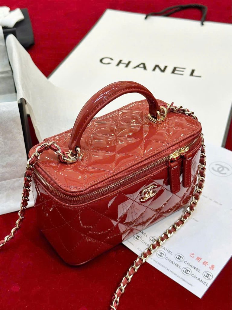 Túi Xách Chanel Vanity Siêu Cấp Nữ Da Bóng Màu Đỏ 18cm (2)