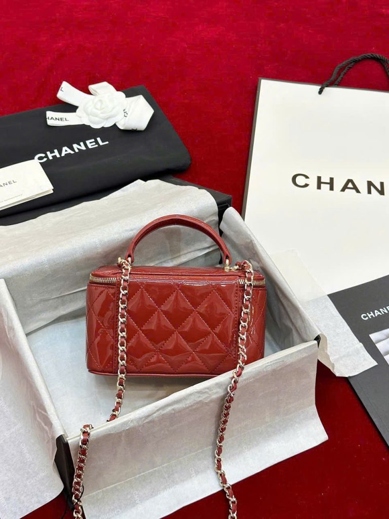 Túi Xách Chanel Vanity Siêu Cấp Nữ Da Bóng Màu Đỏ 18cm (2)