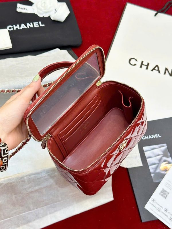 Túi Xách Chanel Vanity Siêu Cấp Nữ Da Bóng Màu Đỏ 18cm (2)