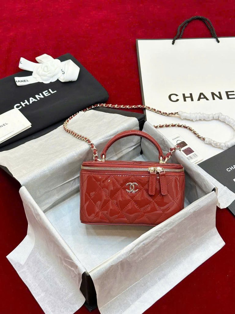Túi Xách Chanel Vanity Siêu Cấp Nữ Da Bóng Màu Đỏ 18cm (2)