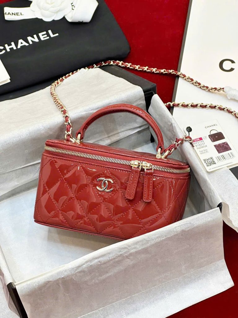 Túi Xách Chanel Vanity Siêu Cấp Nữ Da Bóng Màu Đỏ 18cm (2)