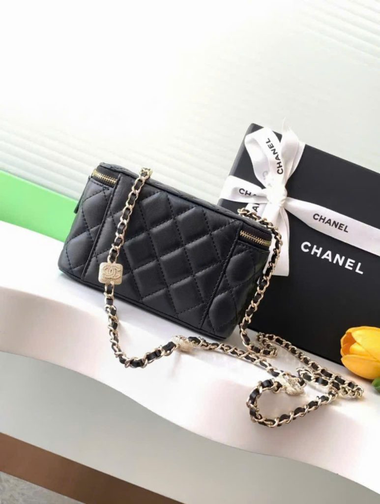 Túi Xách Chanel Vanity Siêu Cấp Nữ Da Cừu Màu Đen 18cm (2)