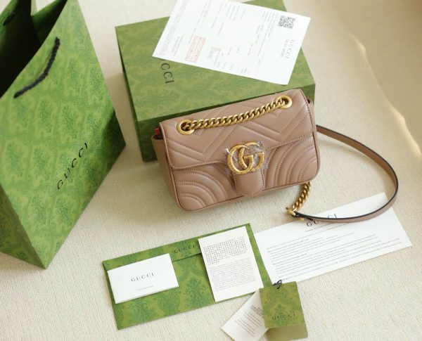 Túi Xách Gucci Marmont Like Auth Nữ Da Bò Màu Be Khoá Vàng 26cm (2)